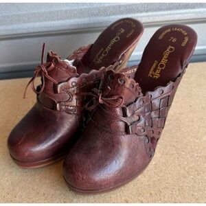 *FLAW Womens Sz 7B QualiCraft Leather Heels Sandals Huarache Style Brown
